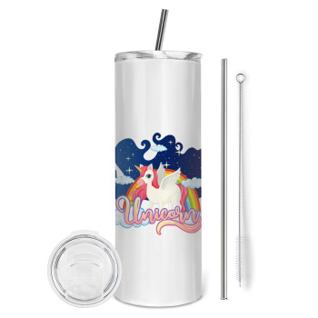 Μονόκερος, Eco friendly stainless steel tumbler 600ml, with metal straw & cleaning brush