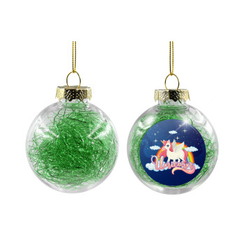 Μονόκερος, Transparent Christmas tree ball ornament with green filling 8cm