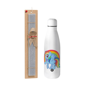 My Little Pony, Easter Set, metallic stainless thermos bottle (500ml) & scented flat Easter candle (30cm) (GRAY)