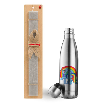 My Little Pony, Easter Set, metallic stainless thermos flask (500ml) & scented flat Easter candle (30cm) (GRAY)