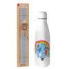 Easter Set, metallic stainless thermos bottle (500ml) & scented flat Easter candle (30cm) (GRAY)