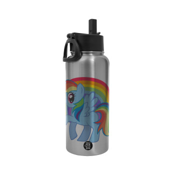 My Little Pony, Metal mug thermo Silver with Straw and Spout Lid (Stainless steel), double wall, 950ml