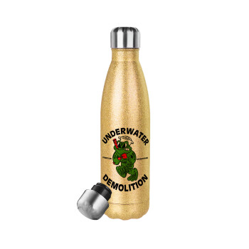 Underwater Demolition, Glitter gold stainless steel thermos bottle, double-walled, 500ml