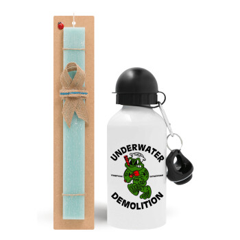 Underwater Demolition, Easter Set, metallic aluminum water bottle (500ml) & scented flat candle (30cm) (TURQUOISE)