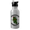 Water bottle Silver with straw, stainless steel 600ml