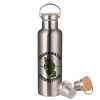 Stainless steel Silver with wooden lid (bamboo), double wall, 750ml