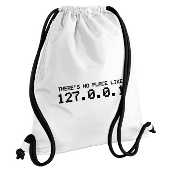 there's no place like 127.0.0.1, Backpack pouch GYMBAG white, with pocket (40x48cm) & thick cords