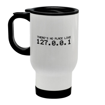 there's no place like 127.0.0.1, Stainless steel travel mug with lid, double wall white 450ml