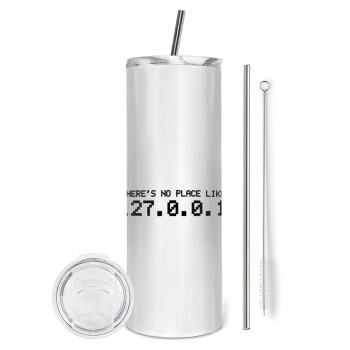 there's no place like 127.0.0.1, Eco friendly stainless steel tumbler 600ml, with metal straw & cleaning brush