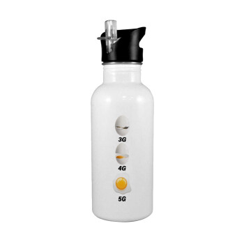 3G > 4G > 5G, White water bottle with straw, stainless steel 600ml