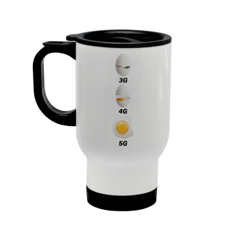 3G > 4G > 5G, Stainless steel travel mug with lid, double wall white 450ml
