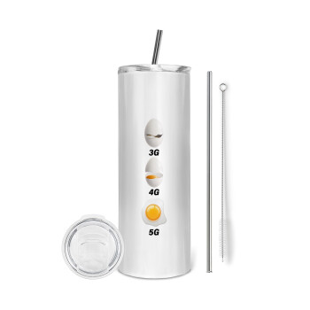 3G > 4G > 5G, Eco friendly stainless steel tumbler 600ml, with metal straw & cleaning brush