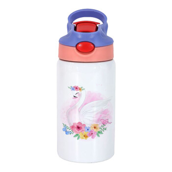 White swan, Children's hot water bottle, stainless steel, with safety straw, pink/purple (350ml)