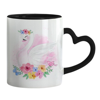 White swan, Mug heart black handle, ceramic, 330ml