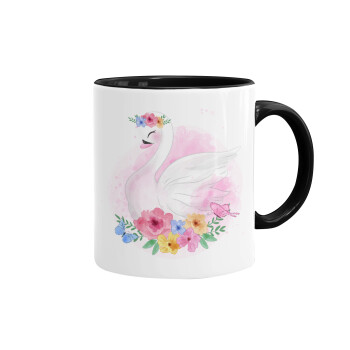 White swan, Mug colored black, ceramic, 330ml