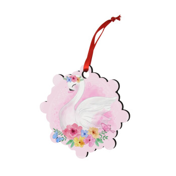 White swan, Christmas ornament snowflake wooden 7.5cm