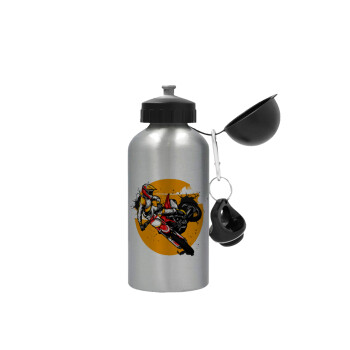 Motocross, Metallic water jug, Silver, aluminum 500ml