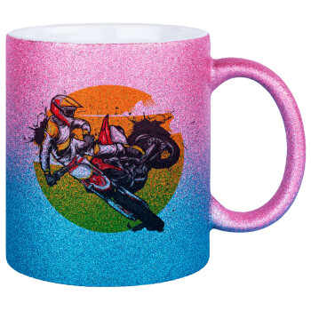 Motocross, Κούπα Χρυσή/Μπλε Glitter, κεραμική, 330ml