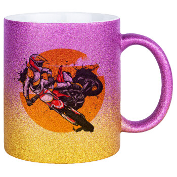 Motocross, Κούπα Χρυσή/Ροζ Glitter, κεραμική, 330ml