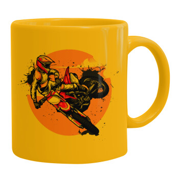 Motocross, Ceramic coffee mug yellow, 330ml