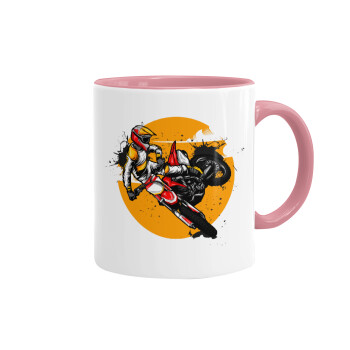 Motocross, Κούπα χρωματιστή ροζ, κεραμική, 330ml