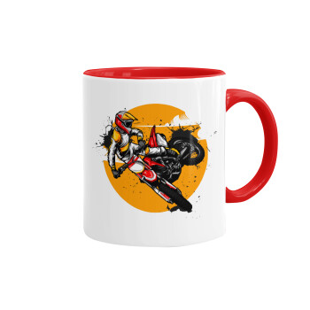 Motocross, Κούπα χρωματιστή κόκκινη, κεραμική, 330ml