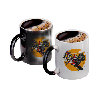 Motocross, Color changing magic Mug, ceramic, 330ml when adding hot liquid inside, the black colour desappears (1 pcs)