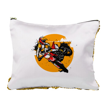 Motocross, Sequin Gold Pouch Cosmetic Bag