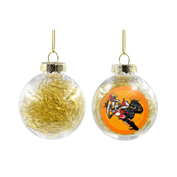 Motocross, Transparent Christmas tree ball ornament with gold filling 8cm