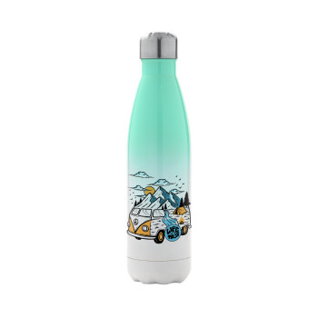 Life is a trip, Metal mug thermos Green/White (Stainless steel), double wall, 500ml