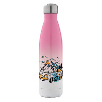 Life is a trip, Metal mug thermos Pink/White (Stainless steel), double wall, 500ml