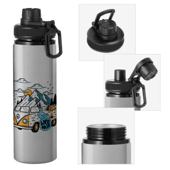 Life is a trip, Metallic water bottle with safety cap, 850ml aluminum