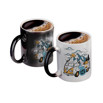 Life is a trip, Color changing magic Mug, ceramic, 330ml when adding hot liquid inside, the black colour desappears (1 pcs)