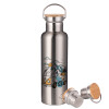 Stainless steel Silver with wooden lid (bamboo), double wall, 750ml