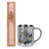 Easter Set, metallic thermal cup (300ml) & aromatic flat Easter candle (30cm) (PINK)