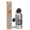 Easter Set, metallic silver aluminum water bottle (500ml) & aromatic flat Easter candle (30cm) (GRAY)