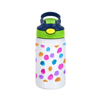 Watercolor dots, Children's hot water bottle, stainless steel, with safety straw, green, blue (350ml)