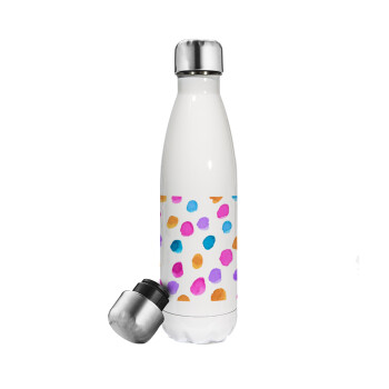 Watercolor dots, Metal mug thermos White (Stainless steel), double wall, 500ml