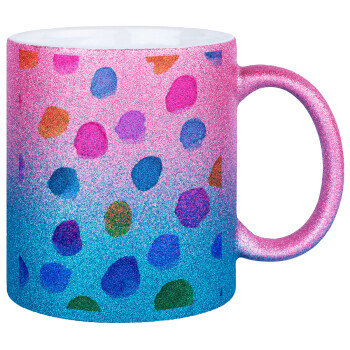 Watercolor dots, Κούπα Χρυσή/Μπλε Glitter, κεραμική, 330ml