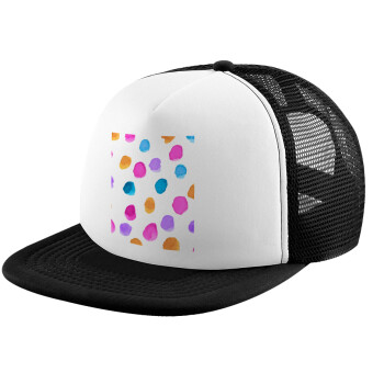 Watercolor dots, Καπέλο παιδικό Soft Trucker με Δίχτυ ΜΑΥΡΟ/ΛΕΥΚΟ (POLYESTER, ΠΑΙΔΙΚΟ, ONE SIZE)