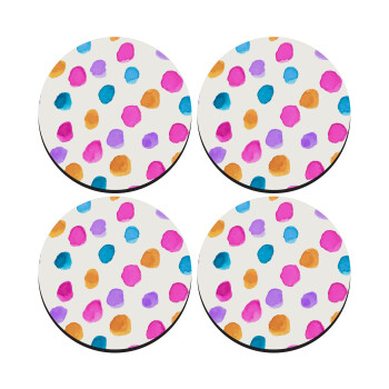 Watercolor dots, SET of 4 round wooden coasters (9cm)
