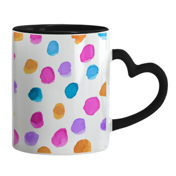 Watercolor dots, Mug heart black handle, ceramic, 330ml