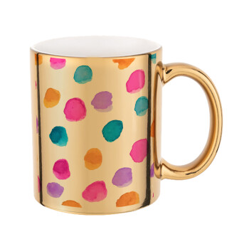 Watercolor dots, Mug ceramic, gold mirror, 330ml