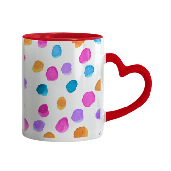 Watercolor dots, Mug heart red handle, ceramic, 330ml