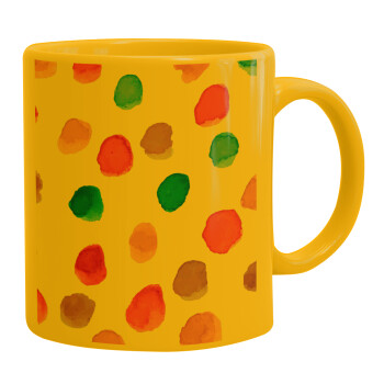 Watercolor dots, Ceramic coffee mug yellow, 330ml (1pcs)