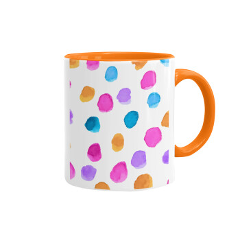 Watercolor dots, Mug colored orange, ceramic, 330ml