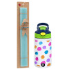 Easter Set, Children's thermal stainless steel bottle with safety straw, green/blue (350ml) & aromatic flat Easter candle (30cm) (TURQUOISE)