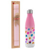 Easter Set, Metallic pink/white (Stainless steel) thermos, double-walled, 500ml & aromatic flat Easter candle (30cm) (PINK)