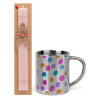 Easter Set, metallic thermal cup (300ml) & aromatic flat Easter candle (30cm) (PINK)