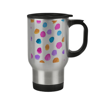 Watercolor dots, Stainless steel travel mug with lid, double wall 450ml